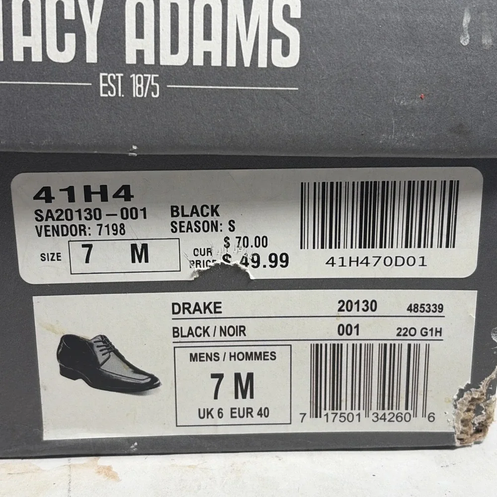 Size 7 Stacy Adams Drake Black Leather‎ 20130 Dress Shoes